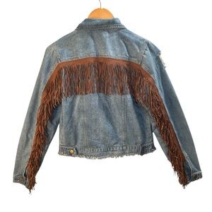 Distressed Denim Jacket with Fringe Cowgirl‎ Western Festival Jean Coat